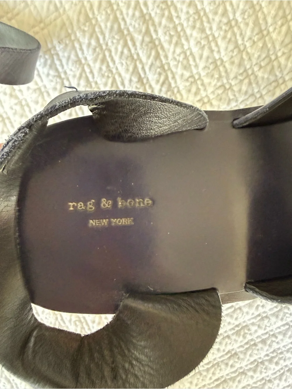 rag & bone Navy Blue Leather Cross-Strap Wooden Clog Wedges